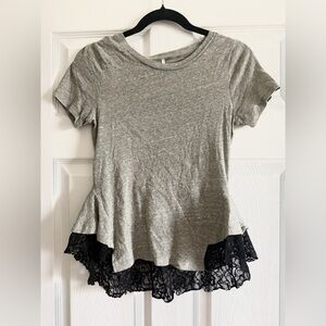 Urban Outfitters Women’s Earthy GreenTop with Black Lace Hem